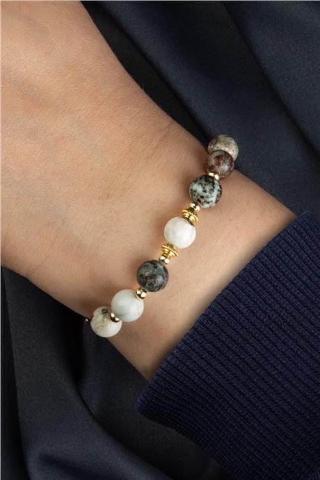 Larimar Doğal Taş Küre Kesim 8mm Makrome Bileklik