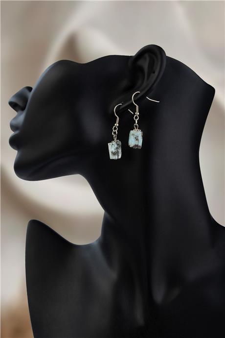 Larimar Taşı Silindir Kesim Doğal Taş Küpe