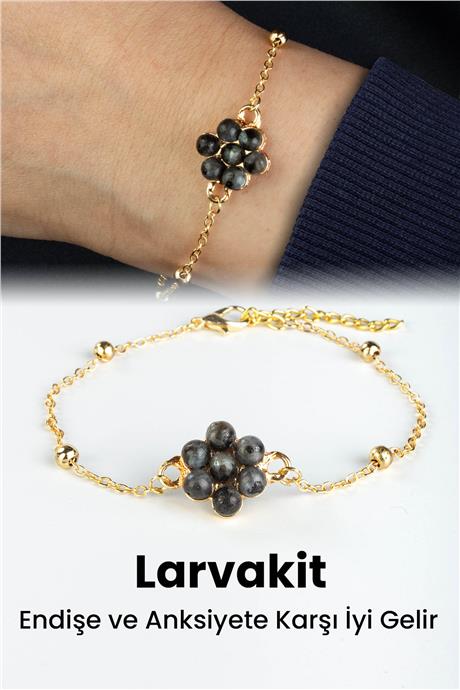 Larvakit Doğal Taş Çiçek Kesim Zincir Kapamalı Bileklik