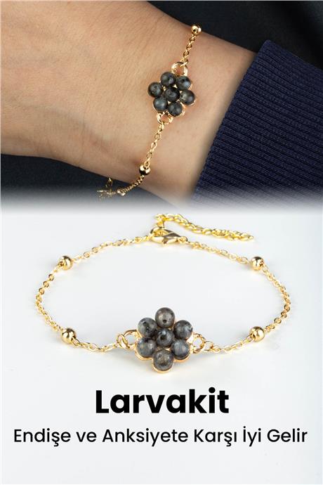 Larvakit Doğal Taş Çiçek Kesim Zincir Kapamalı Bileklik