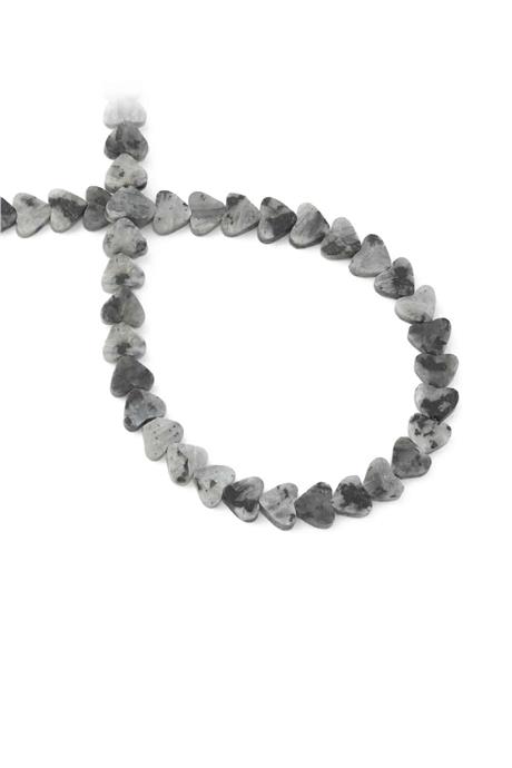 Larvakit Natural Stone Shiny Grey Heart Cut 6x3mm String Of Beads