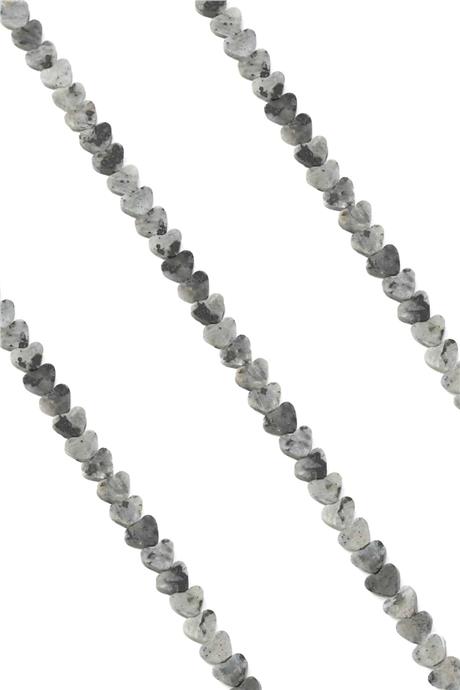 Larvakit Natural Stone Shiny Grey Heart Cut 6x3mm String Of Beads