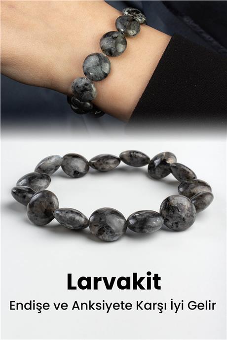 Larvakit Doğal Taş Yassı Daire Kesim 12mm Bileklik