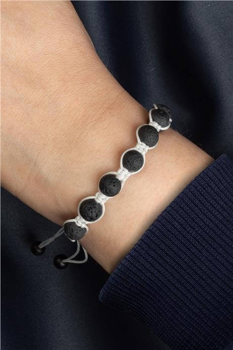 Lav Taşı Doğal Taş Siyah Küre Kesim 8mm Makrome Bileklik