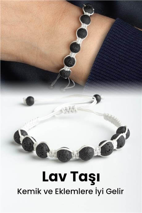 Lav Taşı Doğal Taş Siyah Küre Kesim 8mm Makrome Bileklik