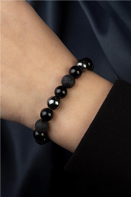 Lav Taşı-Karışık Doğal Taş Küre Kesim Konsantrasyon Bilekliği