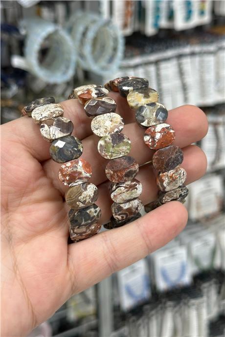 Leopar Jasper Taşı Oval Kesim Bileklik