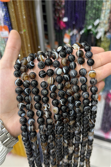Madagaskar Akik Taşı Küre Kesim Kahverengi 10mm Doğal Taş Dizi