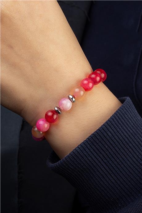 Madagaskar Akik Doğal Taş Açık Fuşya Küre Kesim 8mm Bileklik