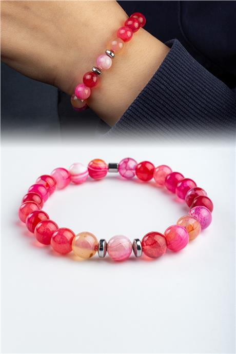 Madagaskar Akik Doğal Taş Açık Fuşya Küre Kesim 8mm Bileklik