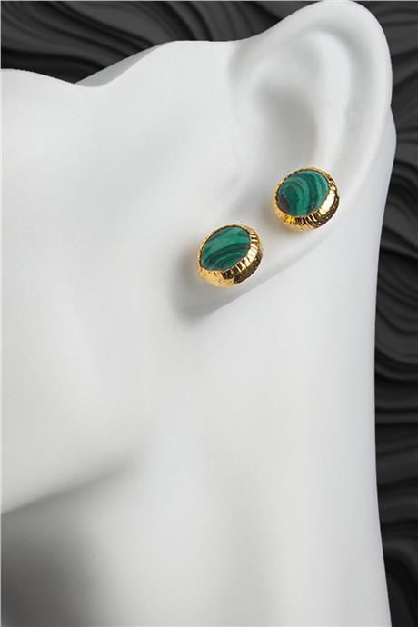 Malakit Doğal Taş 10 mm Drop Altın Kaplama Küpe
