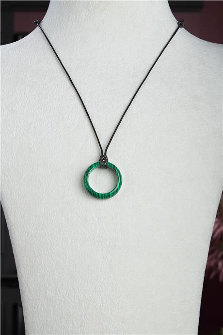 Malakit Doğal Taş Halka Yüzük Kore İpli Erkek Kolyesi