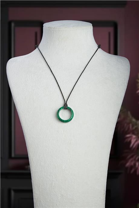 Malakit Doğal Taş Halka Yüzük Kore İpli Erkek Kolyesi