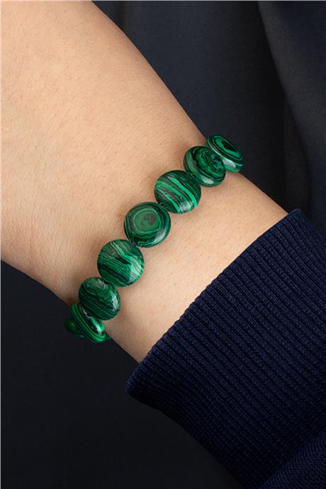 Sıkma Malakit Doğal Taş Yassı Daire Kesim 12mm Bileklik