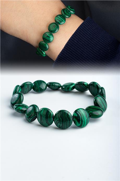 Sıkma Malakit Doğal Taş Yassı Daire Kesim 12mm Bileklik