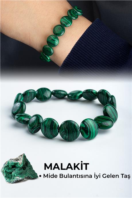 Sıkma Malakit Doğal Taş Yassı Daire Kesim 12mm Bileklik