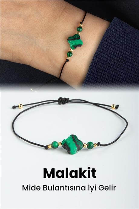 Malakit Doğal Taş Yonca Kesim Makrome Bileklik