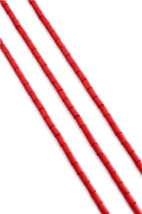 Mercan Taşı Silindir Kesim Parlak Kırmızı 4x6mm Doğal Taş Dizi [AA]