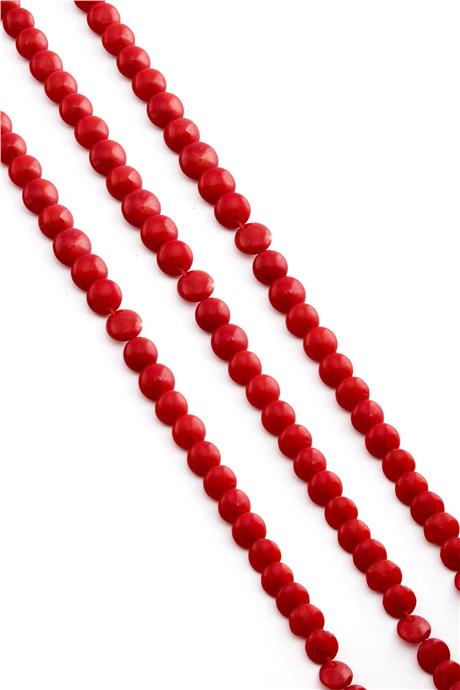 Mercan Taşı Daire Rondela Kesim Kırmızı 7x3mm Doğal Taş Dizi