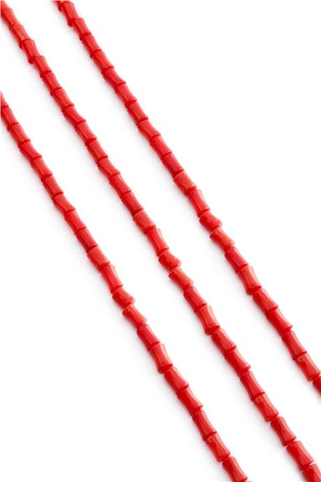 Mercan Taşı Kemik Kesim Parlak Kırmızı 4x7mm Doğal Taş Dizi [AA]