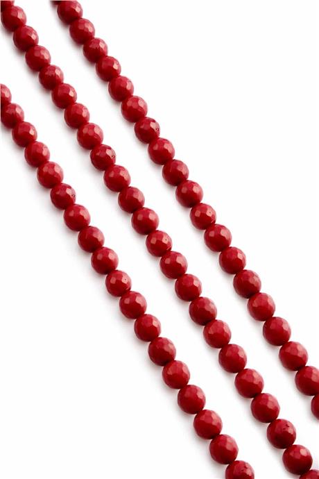 Mercan Taşı Küre Faset Kesim Kırmızı 8mm Doğal Taş Dizi