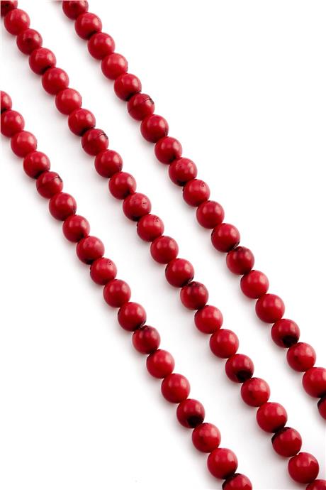 Mercan Doğal Taş Kırmızı Küre Kesim 9mm Dizi