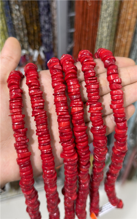 Mercan Doğal Taş Kırmızı Rondela Kesim 3x11mm Dizi