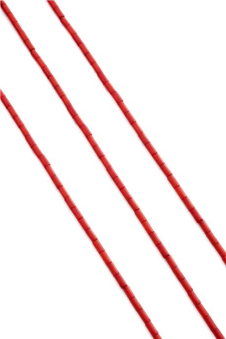 Mercan Taşı Silindir Kesim Kırmızı 3x6mm Doğal Taş Dizi