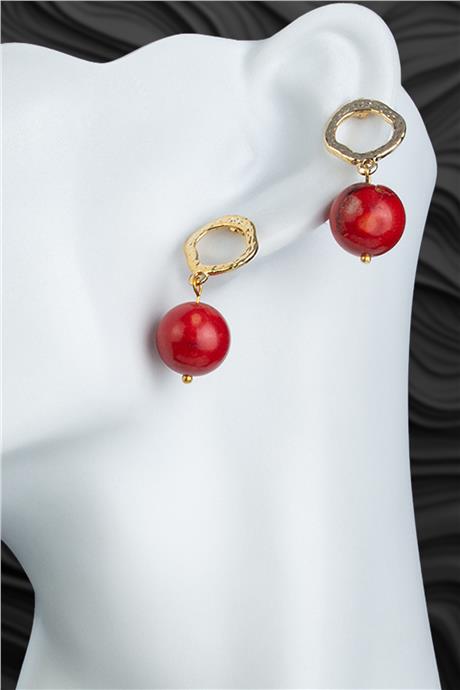 Mercan Taşı Küre Kesim Doğal Taş Küpe