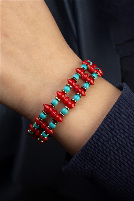 Mercan - Turkuaz Doğal Taş Küre Kesim Bileklik