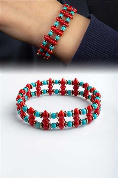 Mercan - Turkuaz Doğal Taş Küre Kesim Bileklik