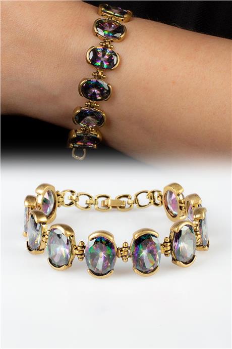 Mistik Topaz Doğal Taş 10 Taşlı Bronz  Bileklik