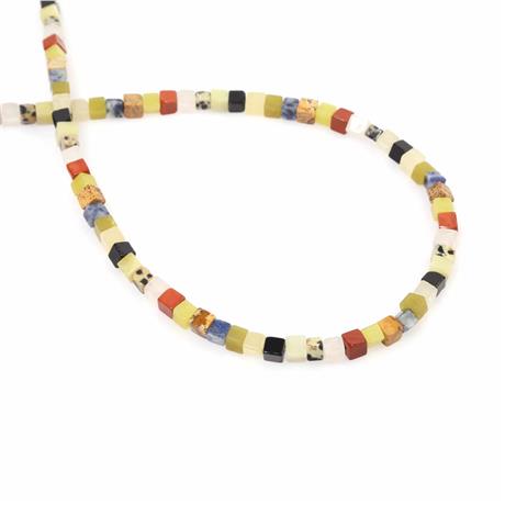Mix Natural Stone Cube Cut 6x6mm String Of Beads