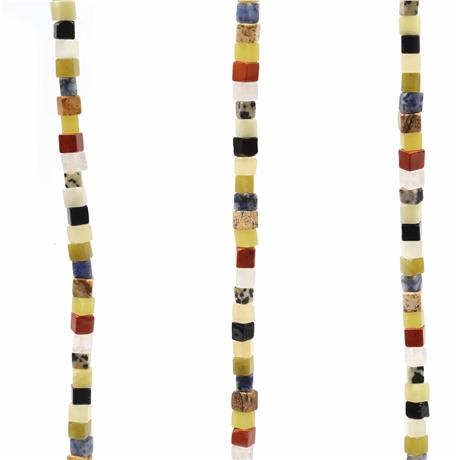 Mix Natural Stone Cube Cut 6x6mm String Of Beads