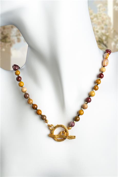 Mokait Jasper Doğal Taş Küre Kesim T Kapamalı Kolye