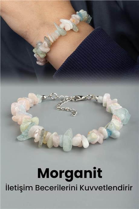 Morganit Doğal Kırık Taş Zincir Kapamalı Bileklik