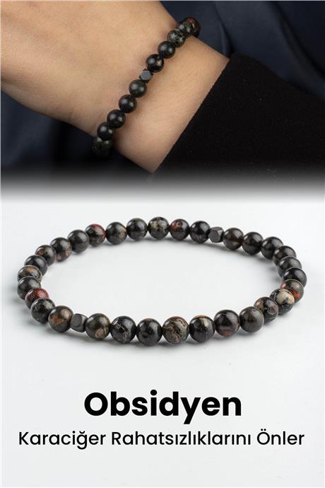 Obsidyen Doğal Taş Küre Kesim 6mm Bileklik