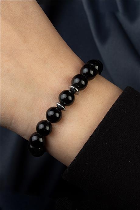 Obsidyen Doğal Taş Parlak Siyah Küre Kesim 8mm Bileklik