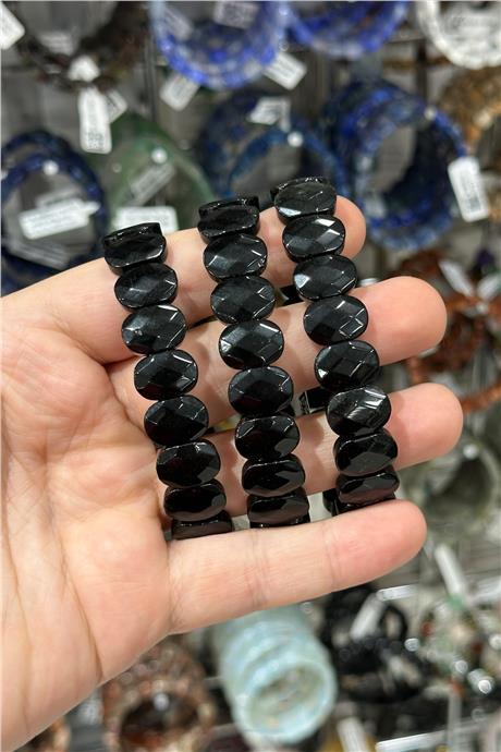 Obsidyen Doğal Taş Oval Kesim Bileklik