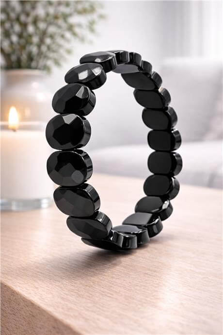 Obsidyen Doğal Taş Oval Kesim Bileklik