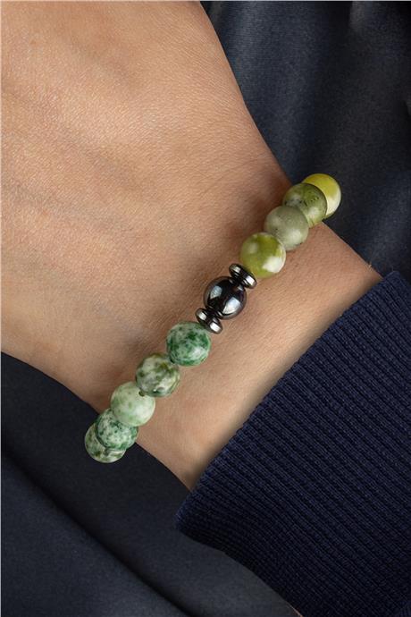 Oğlak Burç Bilekliği Yeşim-Benekli Jasper-Oniks-Sıkma Malakit Doğal Taş 8mm Bileklik