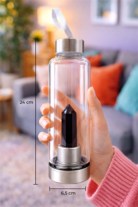 Oniks Doğal Taş 500 Ml Cam Matara Su Şişesi Kılıflı