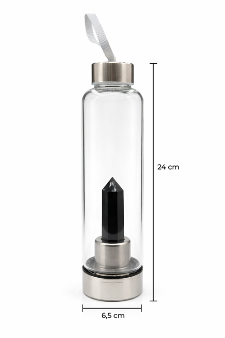 Oniks Doğal Taş 500 Ml Cam Matara Su Şişesi Kılıflı