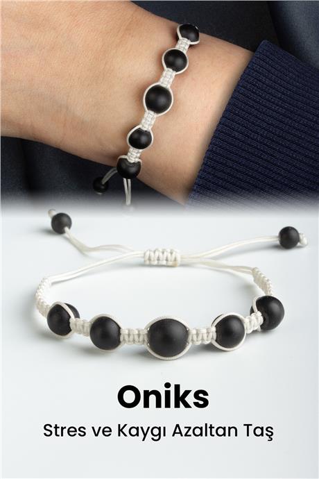 Oniks Doğal Taş Küre Kesim 8mm Makrome Bileklik
