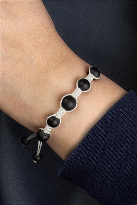 Oniks Doğal Taş Küre Kesim 8mm Makrome Bileklik