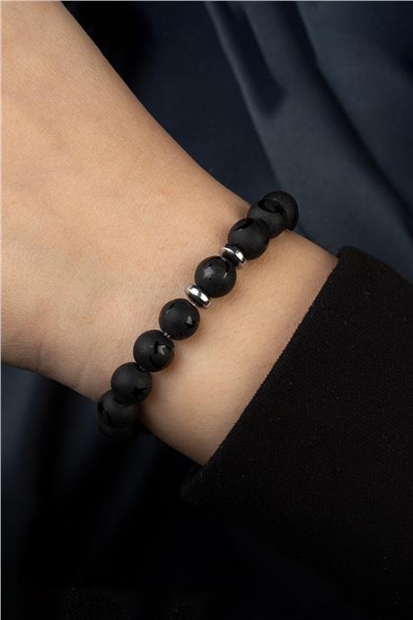 Oniks Doğal Taş Küre Kesim Ay Yıldız Motifli 8mm Bileklik