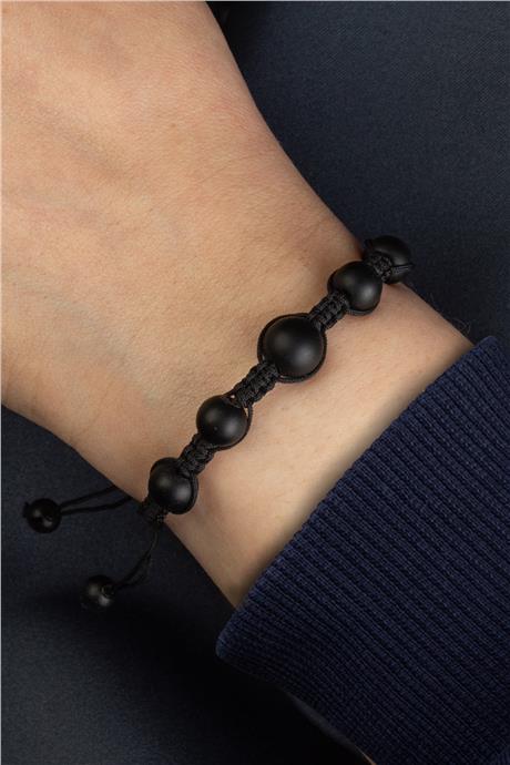 Oniks Doğal Taş Mat Siyah Küre Kesim 8mm Makrome Bileklik