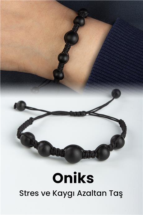 Oniks Doğal Taş Mat Siyah Küre Kesim 8mm Makrome Bileklik