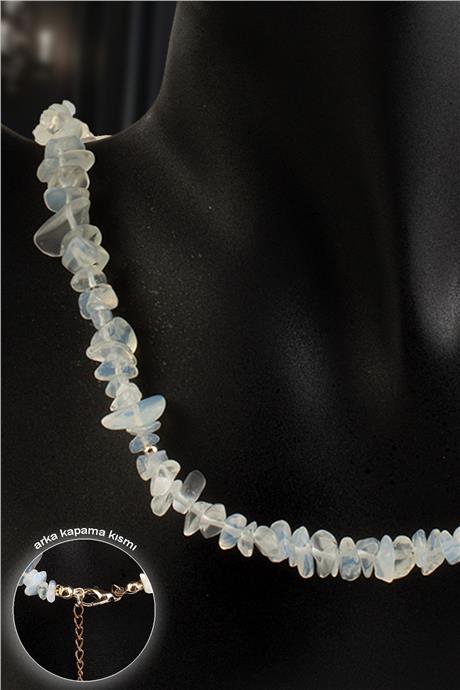 Opal Doğal Kırık Taş Zincir Kapamalı Kolye