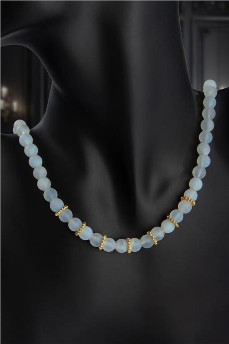 Opal Doğal Taş Mat Küre Kesim Zincir Kapamalı Kolye